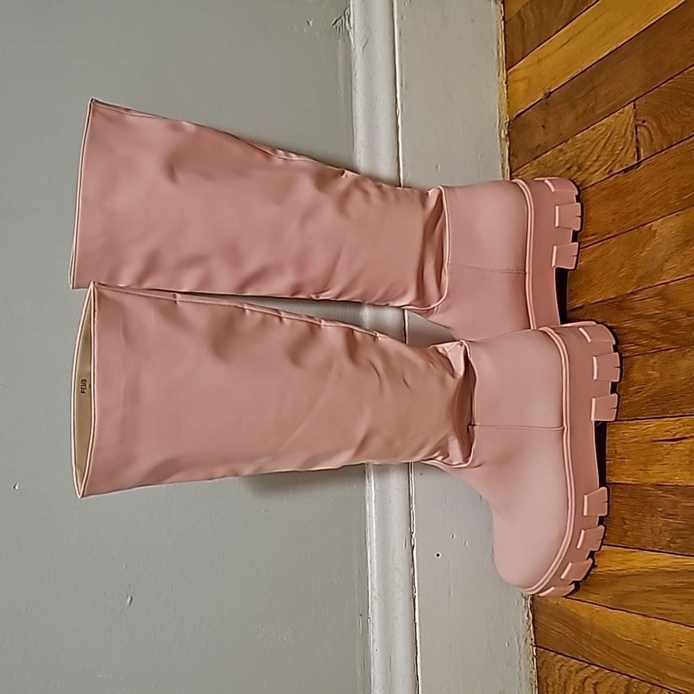 Baby pink platform boots